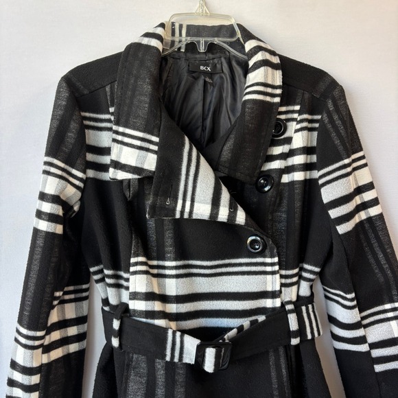 BCX Coat Black & White Plaid L Belted Statement Maximalist Art to Wear - Picture 2 of 10
